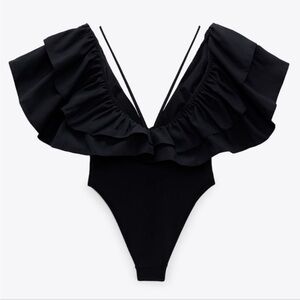 Zara Black Swimsuit/bodysuit with Ruffle Detail